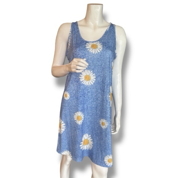 SHEIN Light Blue Sleeveless Dress with White Daises.  Women’s Size Large - Picture 1 of 6